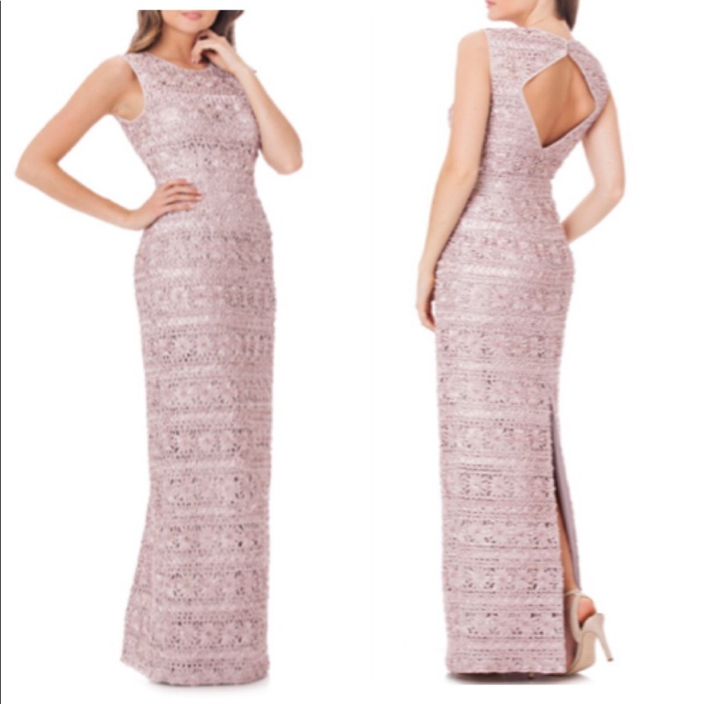JS collections NAVY& PINK chevron ribbon embroidered back cutout long dress